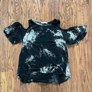 Everleigh Black Tie Dye Open Shoulder Casual T-Shirt Womans Size‎ Medium